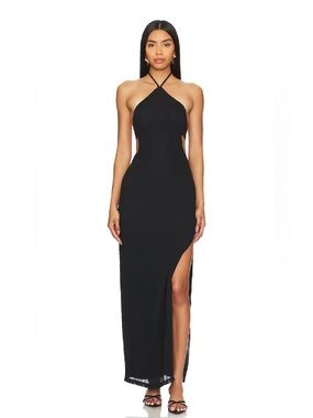 Superdown Revolve Marley Black Halter Neck Cut Out Tie Back Maxi Dress M NWT